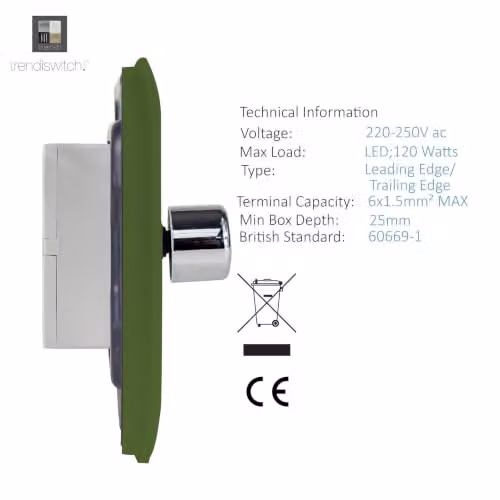 Trendi Switch 4 Gang 1 or 2 Way 150w Rotary LED Dimmer Light Switch in Moss Green – 2
