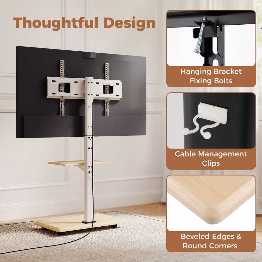 Costway Rolling TV Stand Mobile TV Cart for 32 to 75 inch TVs with Shelf and 30 Degree Tilt Mount in Natural – 5