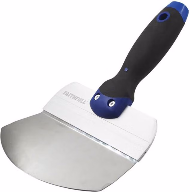 Faithfull Soft-Grip Curved Blade Bucket Trowel, Stainless Steel, Blue