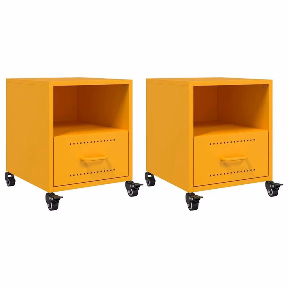 Berkfield Home Set of 2 Stylish Metal Bedside Cabinets in Mustard Yellow, W/D/H: 39 x 39 x 43.5 cm – 3