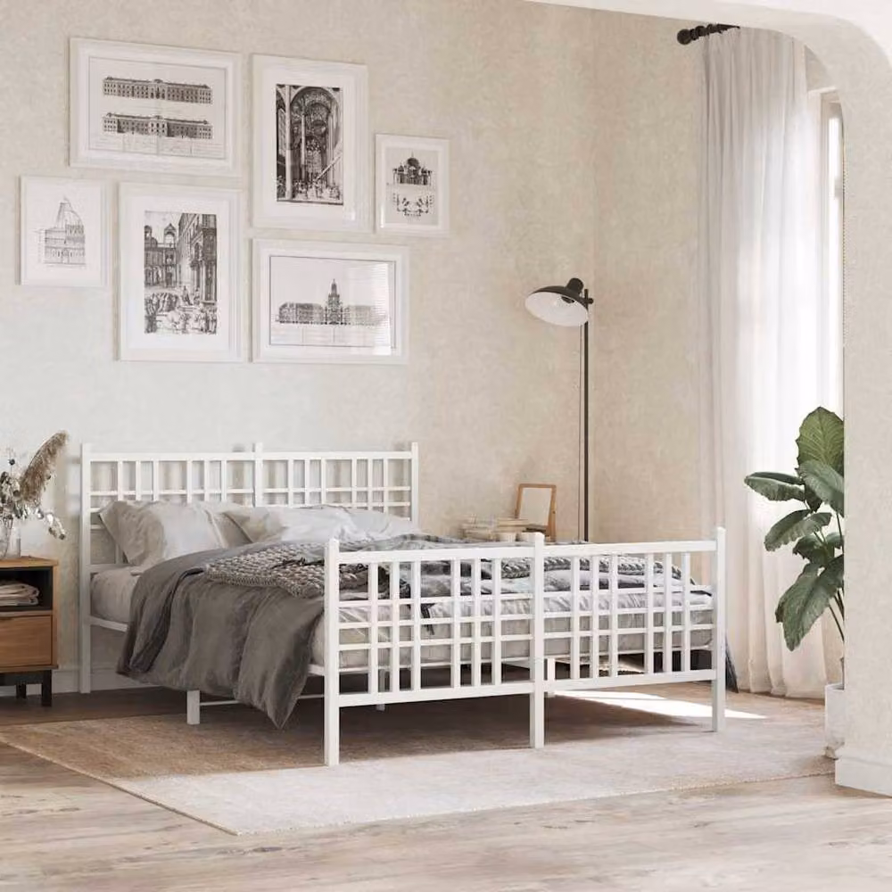 Berkfield Home Metal Bed Frame with Footboard, White, W/D/H: 120 x 190 cm – 2