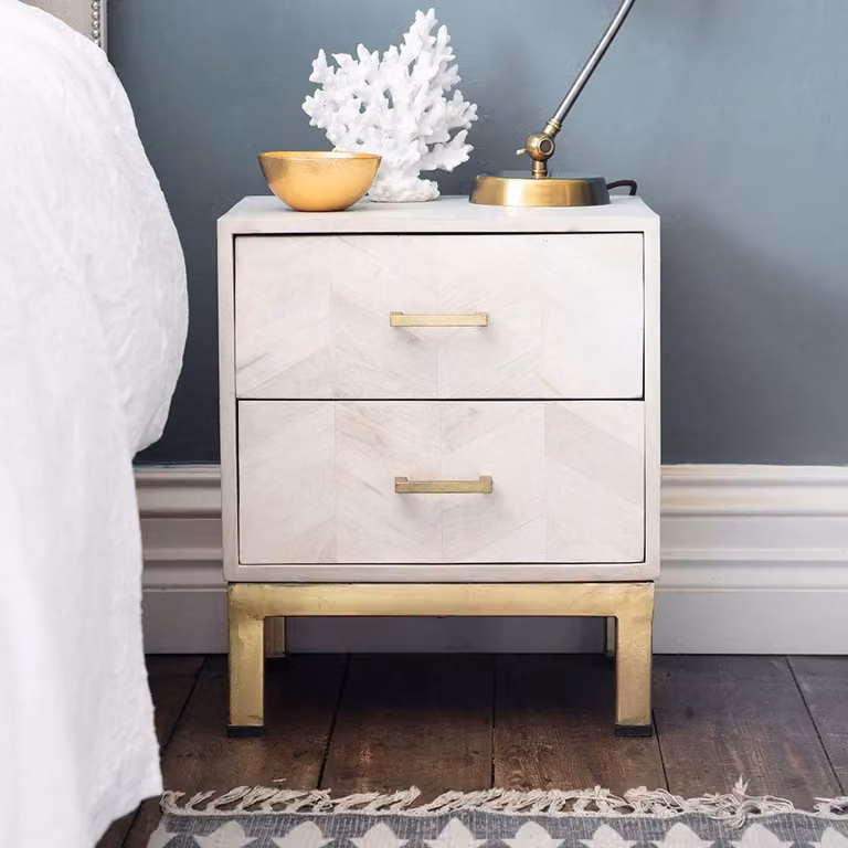 Atkin & Thyme Chevron Mango Wood Bedside Drawers in White