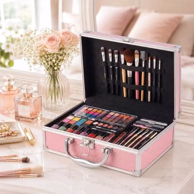 EONLION Pink Metal Lockable Makeup Train Case with Handle – 1