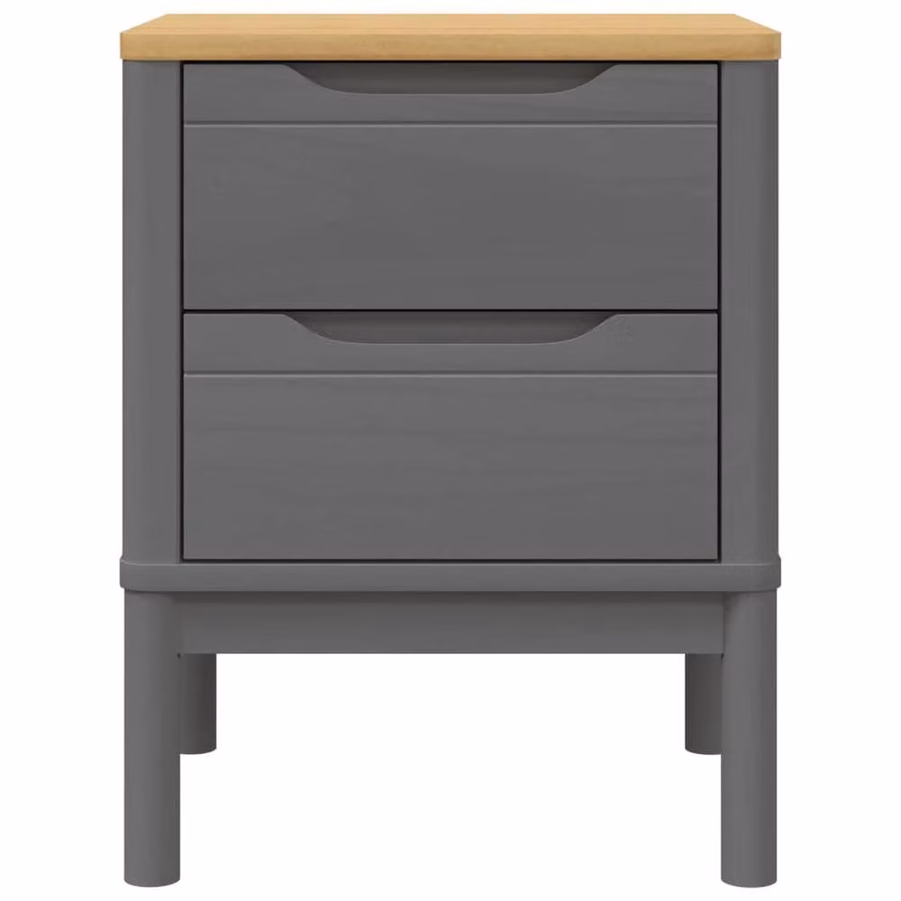 Berkfield Home Beautiful Floro Bedside Cabinet, Grey Solid Wood Pine, W: 45 cm, D: 39 cm, H: 57 cm – 4