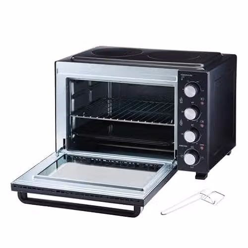 Cooks Professional Mini Portable Oven with Ceramic Hobs, 34L Capacity, Black and Silver – 3