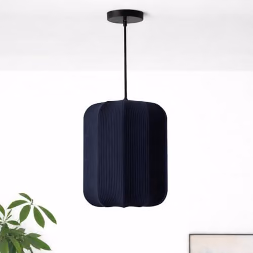 CGC Lighting Navy Blue Ribbed Stretch Cotton Fabric Cylinder Lampshade – 3