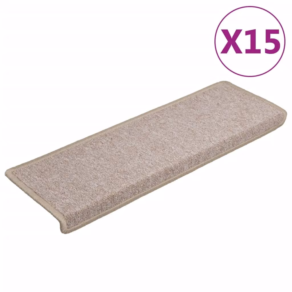 Berkfield Home Self-Adhesive Carpet Stair Treads, 15 Pieces, Taupe, W: 65 cm, D: 21 cm, H: 4 cm – 2
