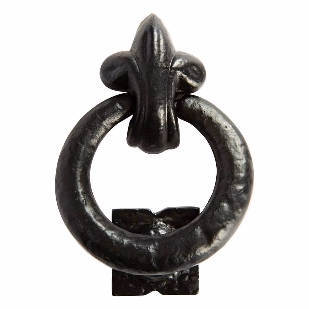 FLAVORA Fleur De Lis Iron Door Knocker in Matt Black, H: 14 cm x W: 5.2 cm – 2