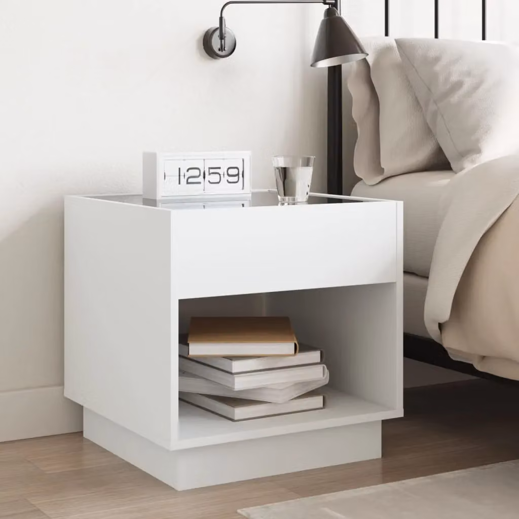 Berkfield Home White Glossy Bedside Table with Integrated Infinity LED Lighting W/D/H: 50 x 50 x 50 cm – 3
