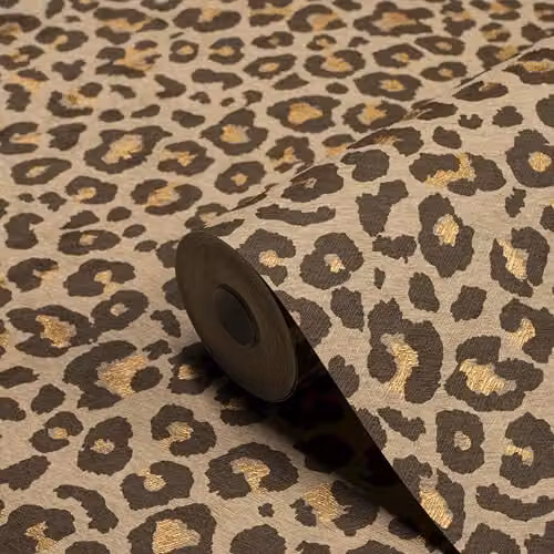Grandeco Paul Moneypenny Luxury Leopard Print Textured Wallpaper in Brown and Gold – 2