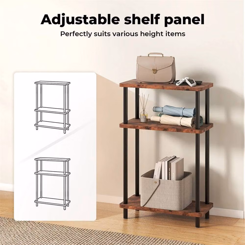VOGREX 3 Tier Slim Side Table and Bedside Storage Stand in Brown – 5