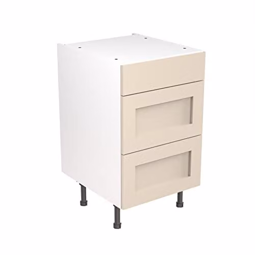 Kitchen Kit Shaker Door Flatpack Base Cabinet with 3 Internal Drawers, Cashmere Matt