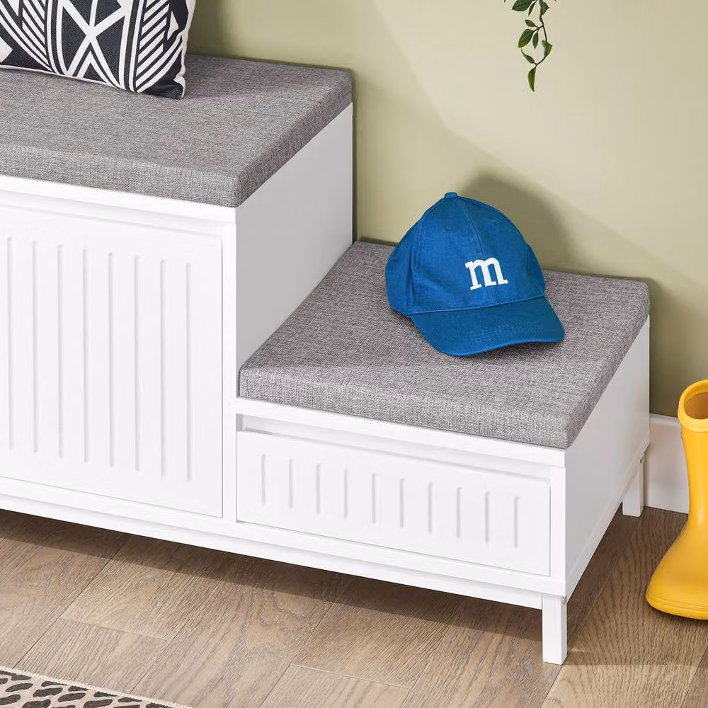SoBuy L-Shaped Corner Entrance Bench with Shoe Rack and Fabric Padded Seat in White or Grey – 5