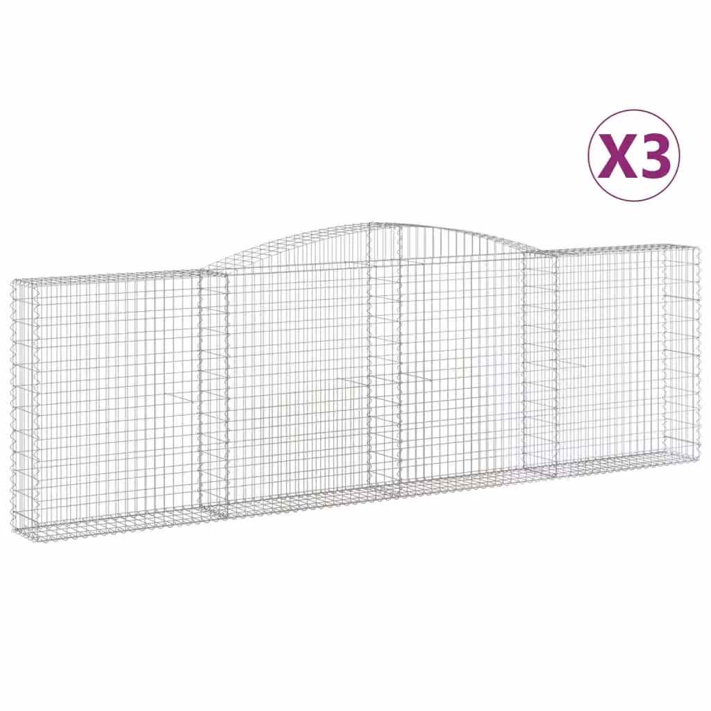 Berkfield Home Arched Gabion Baskets, 3 Piece Set, Silver Galvanised Steel, W: 400 cm, D: 30 cm, H: 120-140 cm – 2