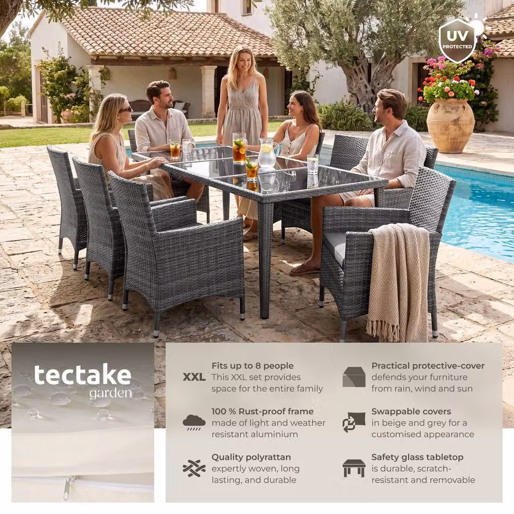 tectake Menorca Garden Table and Chairs Set in Grey and Black – 2