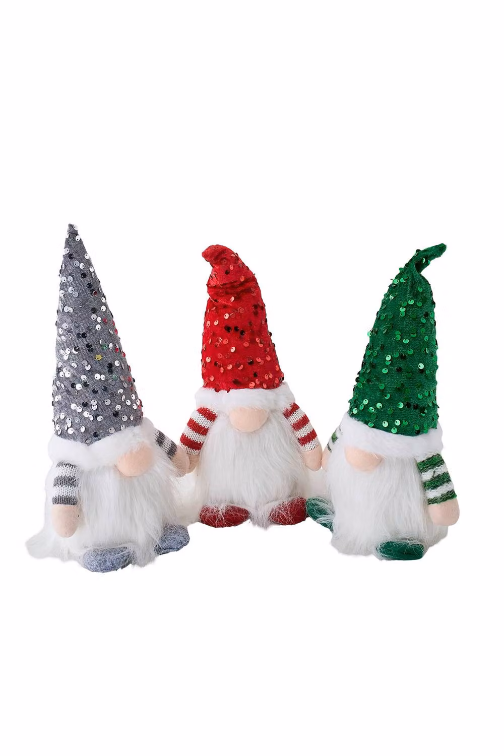 Living and Home 3-Pack Multicolour Textile Tabletop Christmas Gnome Lighting Decorations – 3