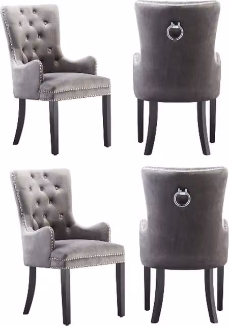 Life Interiors Set of 4 Windsor Velvet Dining Chairs with Armrests in Dark Grey