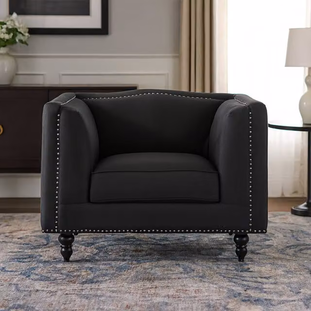 Orsina Feya Black Fabric Chair with Silver Stud Detail