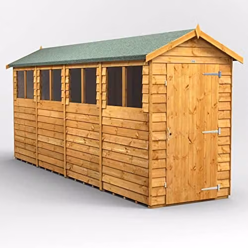 Powersheds Premium Apex Overlap Wooden Garden Shed in Brown with Toughened Glass Windows