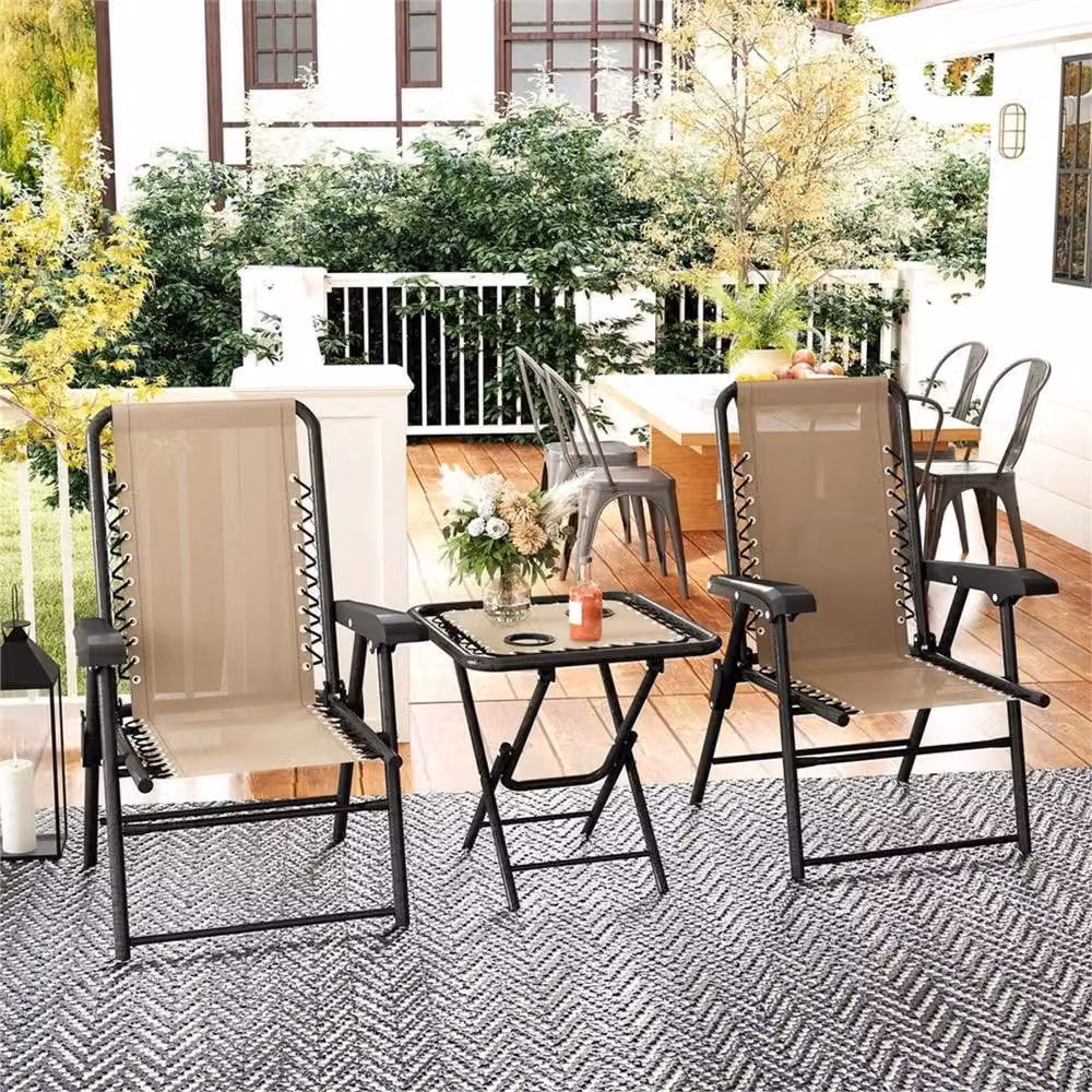 SPETLEK 3-Piece Folding Bistro Set with Cup Holders in Khaki for Garden and Balcony – 2