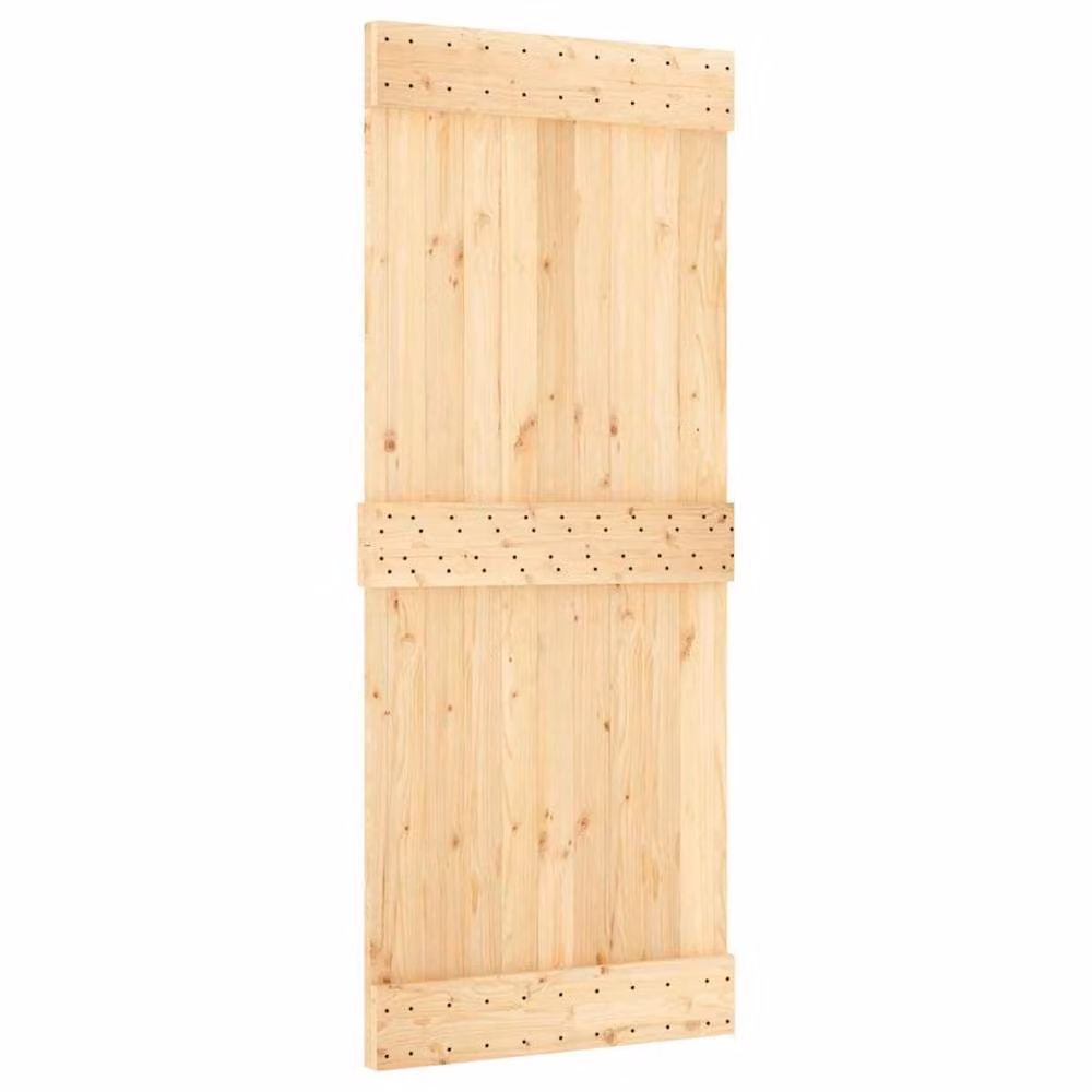 Berkfield Home Modern Sliding Door with Hardware Set in Beige Solid Wood, W: 85 cm, H: 210 cm – 2