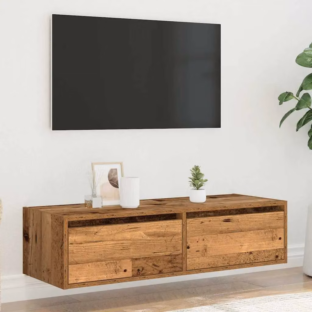 Berkfield Home TV Cabinet with LED Lights in Brown Old Wood, W: 100 cm, D: 35.5 cm, H: 25 cm – 4