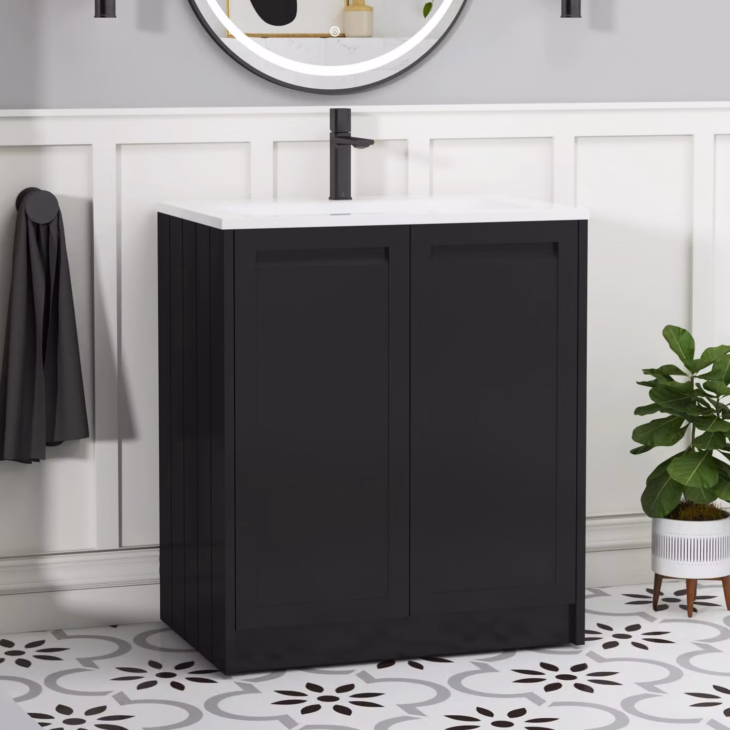 Royal Bathrooms Elmore 700mm Traditional Floor Standing 2 Door Vanity Unit with Matt Stone Basin in Matt Nocturne Black