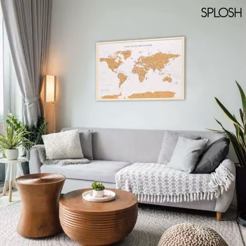 Splosh Large World Map Pin Board with White Wooden Frame and 100 Pins – 6