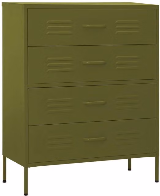 Berkfield Home Industrial Metal Chest of Drawers in Olive Green, W/D/H: 80 x 35 x 101.5 cm – 1