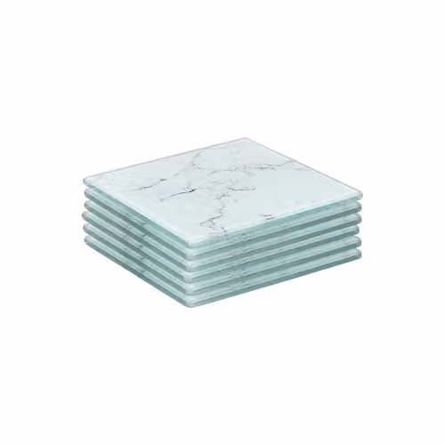 Harbour Housewares Set of 6 White Marble Effect Square Glass Coasters, W: 10 cm – 1