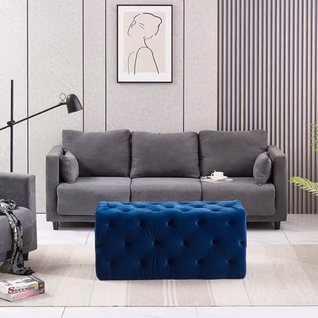 Life Interiors Melia Blue Velvet Chesterfield Ottoman Bench