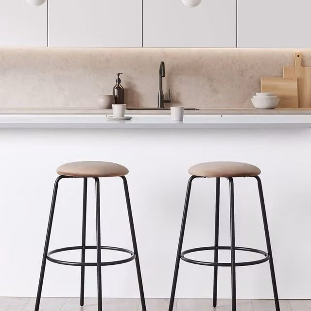 Wyld and Coco Set of 2 Modern Velvet Bar Stools in Brown with Metal Footrest