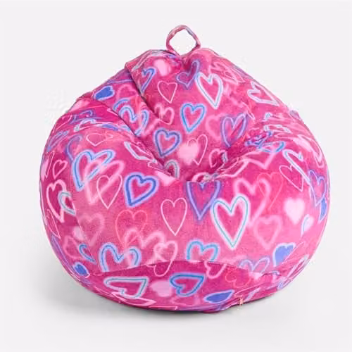 OHS Kids Pink Geometric Cord Bean Bag Chair with Filling for Indoor and Outdoor Use