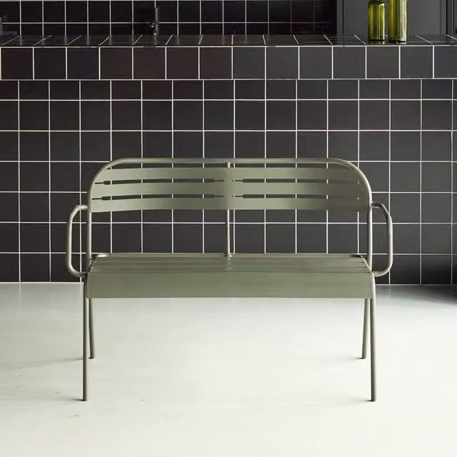 sweeek Modern 2-Seater Outdoor Steel Garden Bench with Armrests in Khaki