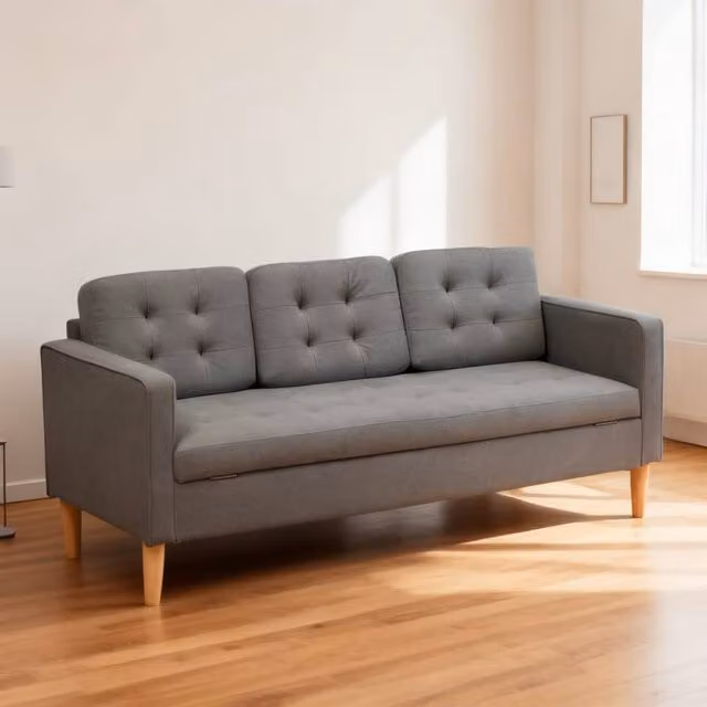 ERGOVEXA 3 Seater Grey Fabric Sofa with Hidden Storage and Scatter Cushions, Width: 169 cm – 1