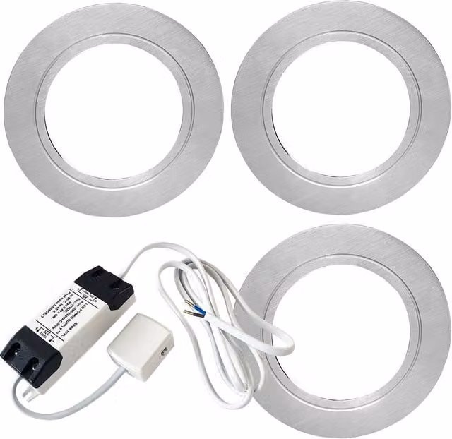 Loops 3 Pack Chrome Round Recessed LED Under Cabinet Kitchen Light and Driver Kit in Natural White