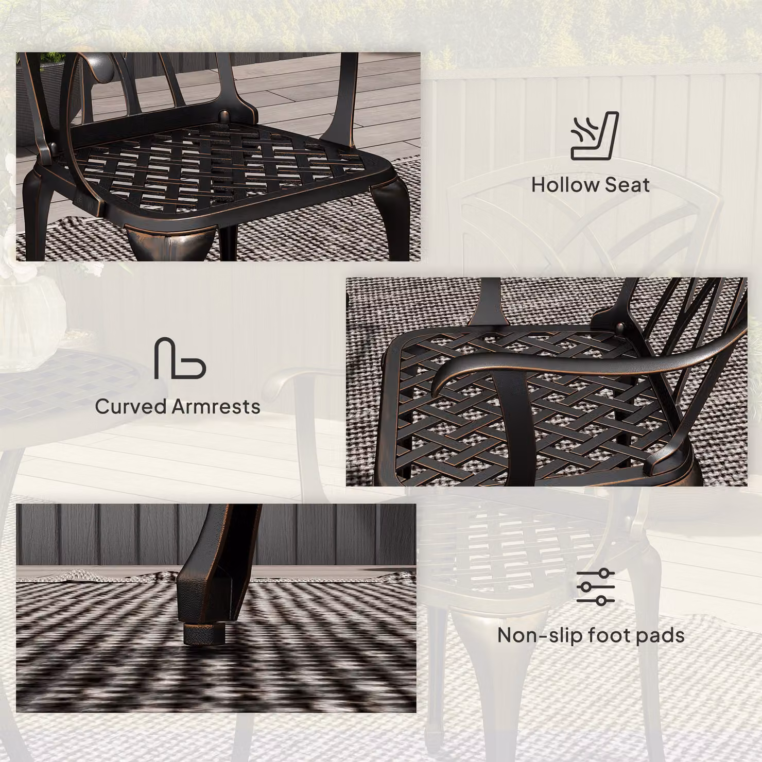 Outsunny 3 Piece Outdoor Bistro Dining Set with Round Table and 2 Armchairs in Bronze Tone – 6