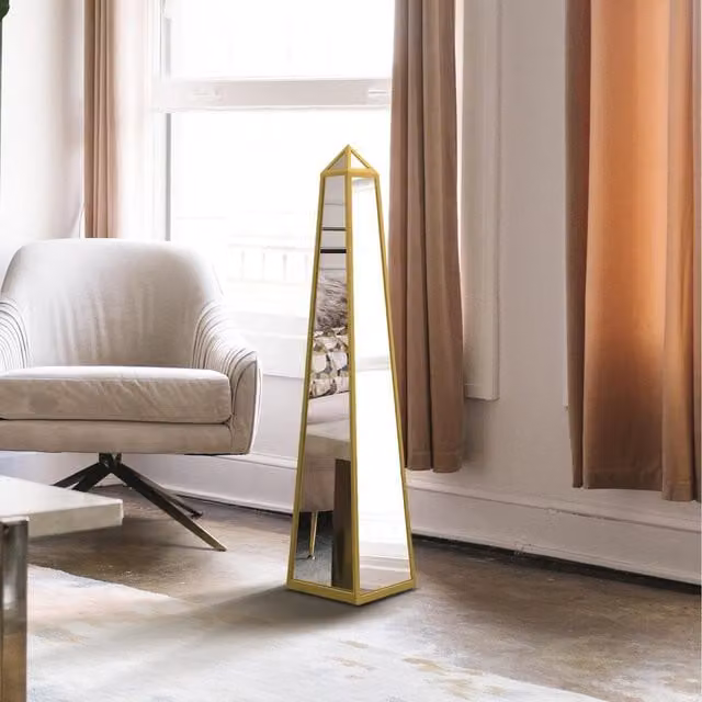 MirrorOutlet Gold Metal Edged Obelisk Mirrored Ornament, Height: 100 cm