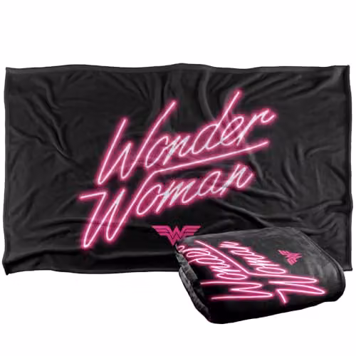 Warner Bros. Wonder Woman Neon Logo Super Soft Fleece Throw Blanket, Multicolour, W: 91.44 cm x L: 147 cm – 1