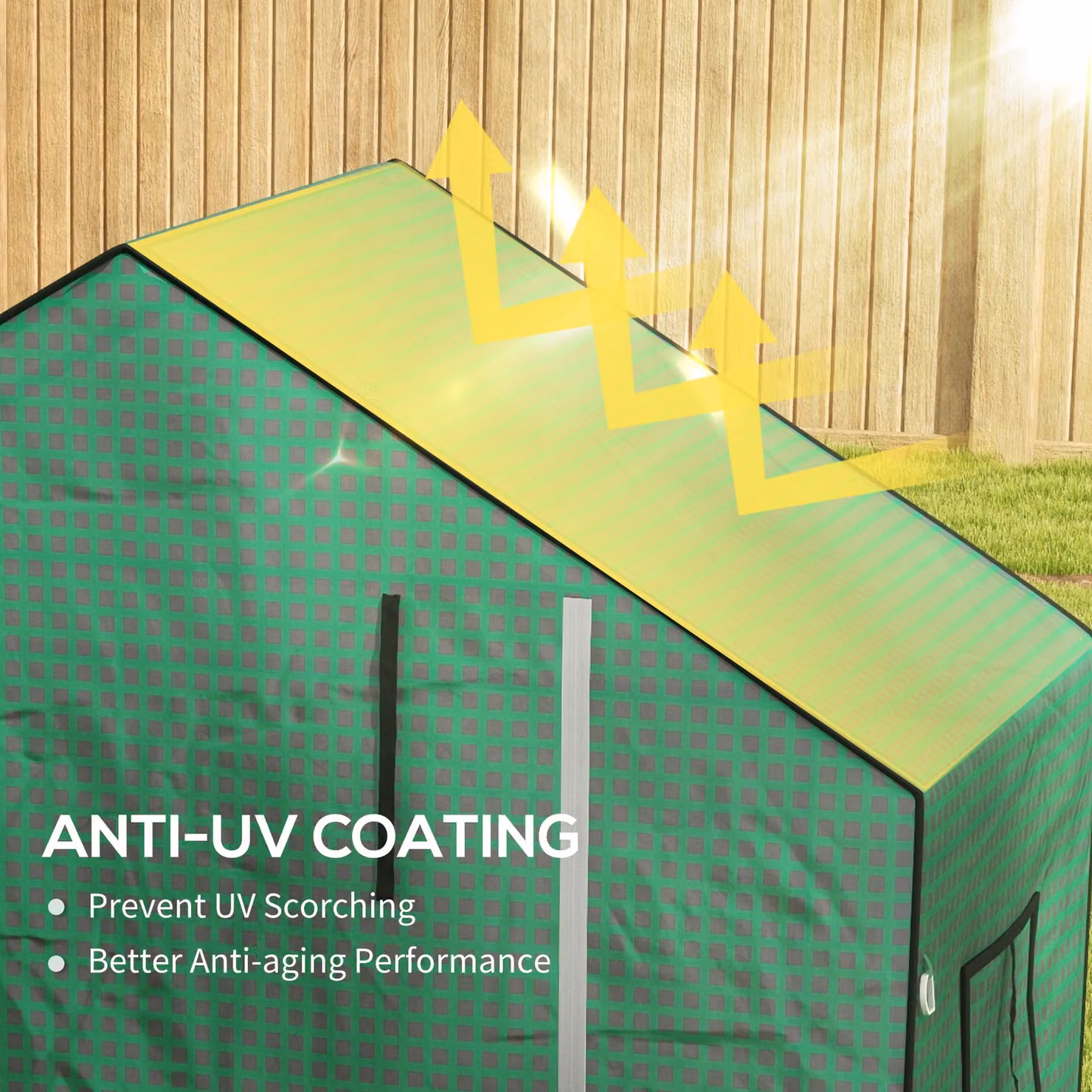 Outsunny Green PE Greenhouse Cover Replacement with Roll-up Door and Windows, W: 140 cm, D: 73 cm, H: 190 cm – 4