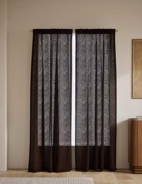 M&S Cotton Linen Blend Sheer Multiway Curtains, Brown, W: 183 cm, H: 168 cm