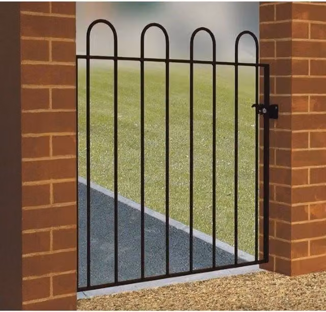 Burbage Iron Craft Court Hoop Top Single Swing Gate in Black, Fits Gap Width: 100 cm, Height: 95 cm – 1