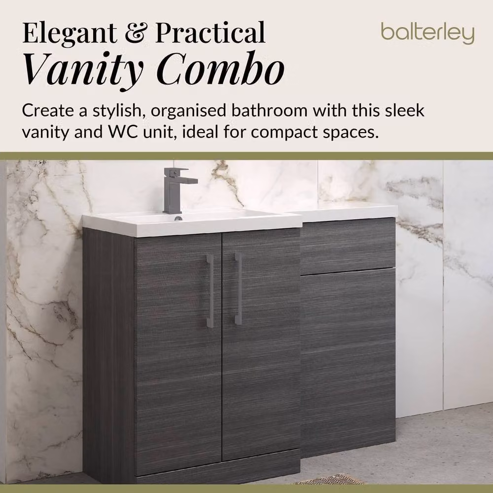 Balterley Modern Left-Hand Vanity and WC Unit Combination in Matt Anthracite Grey, W: 110 cm, H: 84 cm – 3