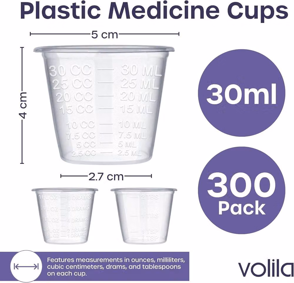 volila 300 Disposable Plastic Measuring Cups for Medication, 30ml, Clear – 2