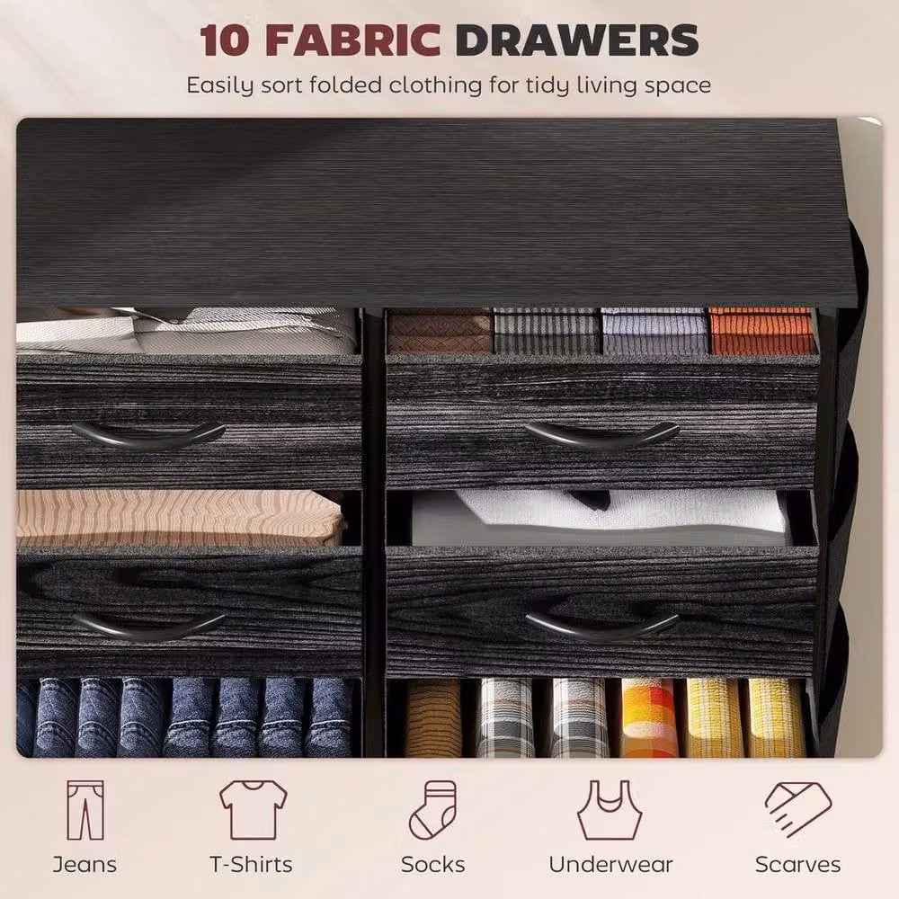 PAWNORA Black Fabric 10 Drawer Chest of Drawers – 4