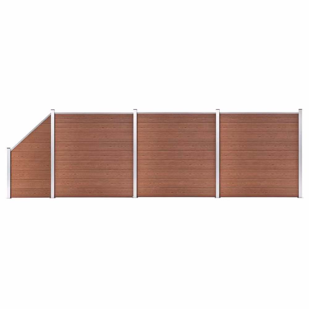 Berkfield Home WPC and Aluminium Fence Set in Brown, featuring 3 Square and 1 Slanted Panel, W: 619 cm, H: 186 cm – 2
