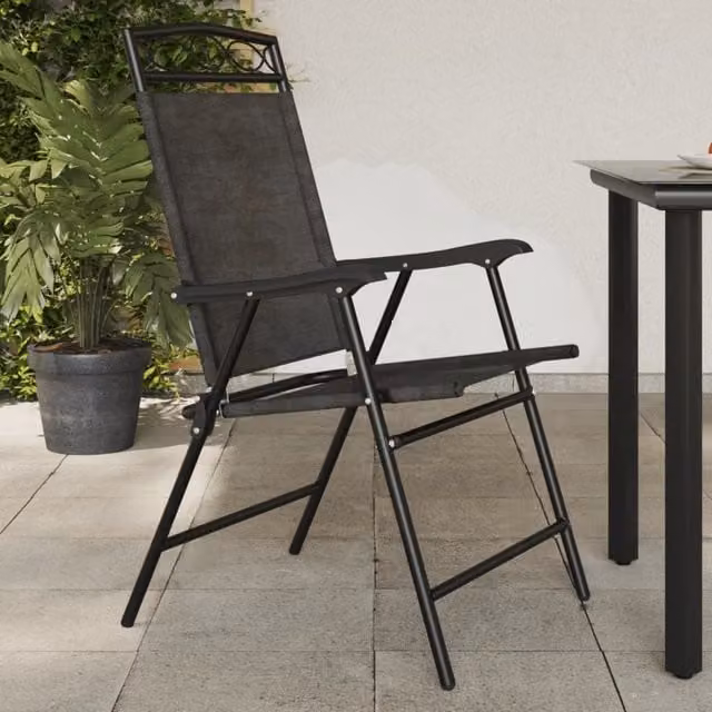 Berkfield Home Set of 2 Folding Garden Chairs in Melange Grey Steel and Textilene