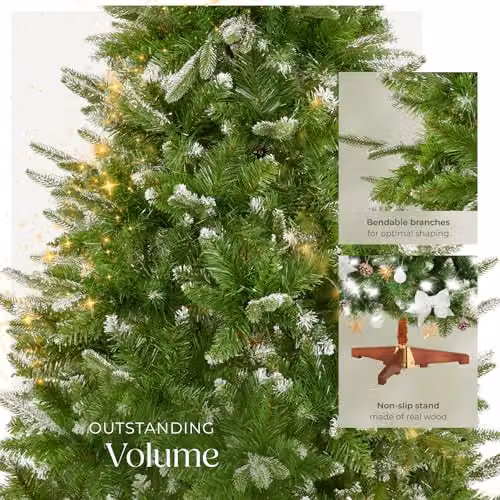 tectake Artificial Christmas Tree in Green with Frosted Tips and Wooden Stand, Height: 180 cm – 3
