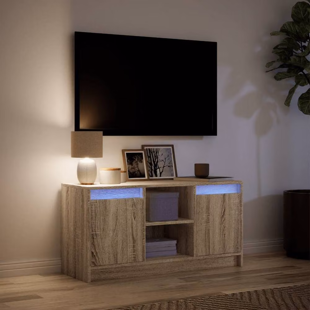 Berkfield Home Modern TV Cabinet with LED in Sonoma Oak Light Brown, W/D/H: 100 x 34 x 50 cm – 4