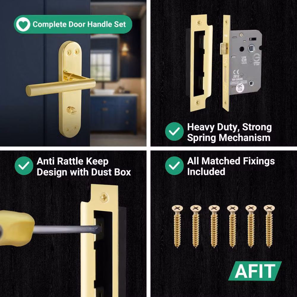 AFIT T-Bar Polished Brass Bathroom Backplate Lock Set in Gold, W/D/H: 15 x 15 x 6.4 cm – 3